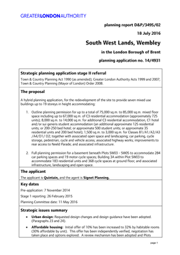 South West Lands, Wembley in the London Borough of Brent Planning Application No
