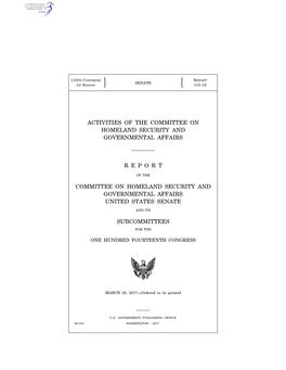 Activities of the Committee on Homeland Security and Governmental Affairs