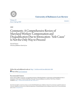 Comments: a Comprehensive Review of Maryland Workers' Compensation and Disqualification Due to Intoxication: 