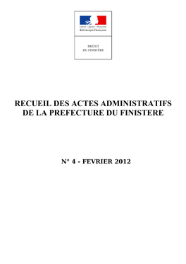 Recueil Des Actes Administratifs De La Prefecture Du Finistere