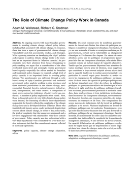 The Role of Climate Change Policy Work in Canada