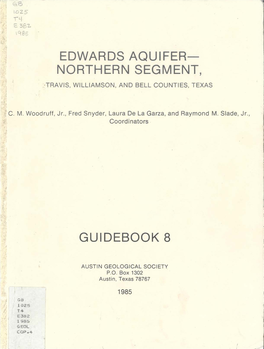 Edwards Aquifer—Northern Segment, Travis, Williamson, and Bell Counties, Texas