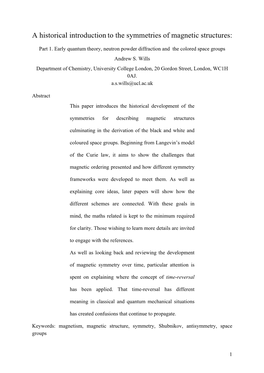 A Historical Introduction to the Symmetries of Magnetic Structures