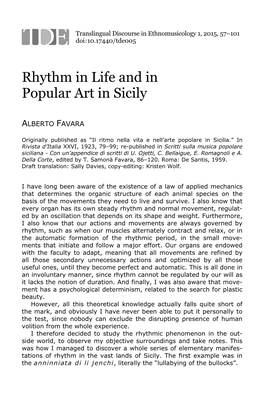 Rhythm in Life and in Popular Art in Sicily