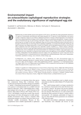 Environmental Impact on Ectocochleate Cephalopod Reproductive Strategies and the Evolutionary Significance of Cephalopod Egg Size