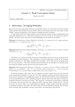 Lecture 1: Weak Convergence Basics 1 Motivation: Averaging Principles