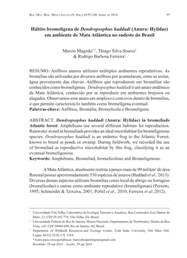 Hábito Bromelígena De Dendropsophus Haddadi (Anura: Hylidae) Em Ambiente De Mata Atlântica No Sudeste Do Brasil