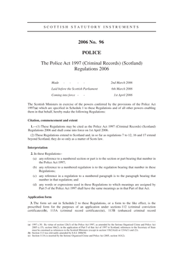 2006 No. 96 POLICE the Police Act 1997 (Criminal Records) (Scotland