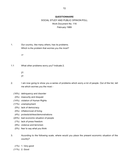 72 Questionnaire Social Study and Public Opinion Poll