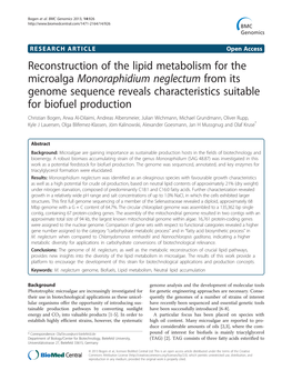 Reconstruction of the Lipid Metabolism for the Microalga Monoraphidium