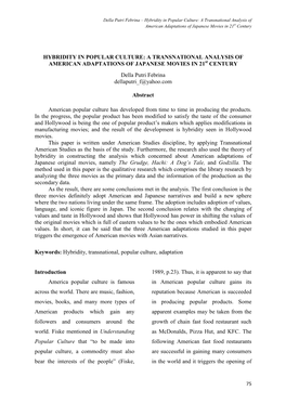 Hybridity in Popular Culture: a Transnational Analysis of American Adaptations of Japanese Movies in 21St Century