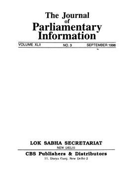 Parlia~Entary Information VOLUME XLII NO.3 SEPTEMBER 1996