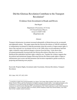 Did the Glorious Revolution Contribute to the Transport Revolution? Evidence from Investment in Roads and Rivers