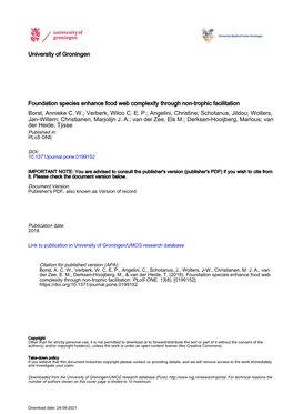 Foundation Species Enhance Food Web Complexity Through Non-Trophic Facilitation Borst, Annieke C