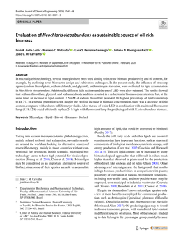 Evaluation of Neochloris Oleoabundans As Sustainable Source of Oil‑Rich Biomass