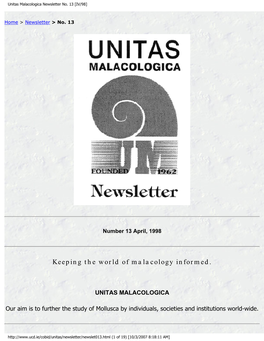 Unitas Malacologica Newsletter No. 13 [IV/98]