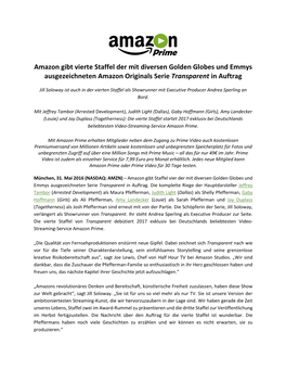 Amazon Gibt Vierte Staffel Der Mit Diversen Golden Globes Und Emmys Ausgezeichneten Amazon Originals Serie Transparent in Auftrag