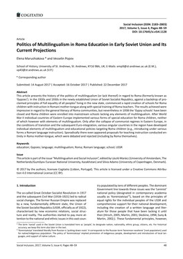 Politics of Multilingualism in Roma Education in Early Soviet Union and Its Current Projections