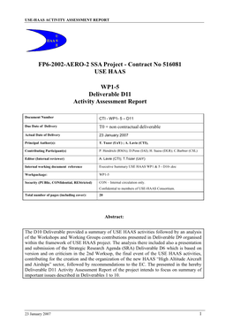 (HAAS) ACTIVITY ASSESSMENT REPORT (Activity from March 2005 to October 2006) Deliverable D11 Project Co-Ordinator Name: Prof