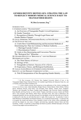 Gender Identity Defines Sex: Updating the Law to Reflect Modern Medical Science Is Key to Transgender Rights