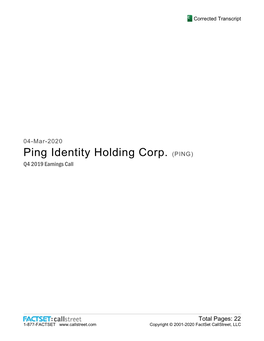 Ping Identity Holding Corp. (PING) Q4 2019 Earnings Call