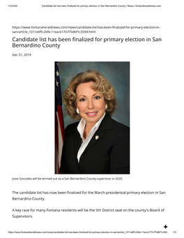 Candidate List Has Been Nalized for Primary Election in San Bernardino