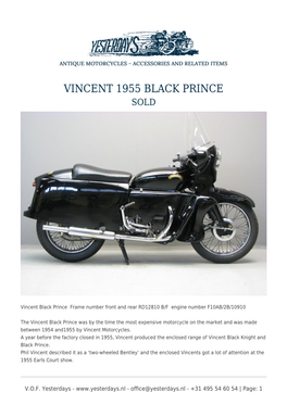 Vincent 1955 Black Prince Sold