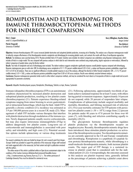 Romiplostim and Eltrombopag for Immune Thrombocytopenia: Methods for Indirect Comparison