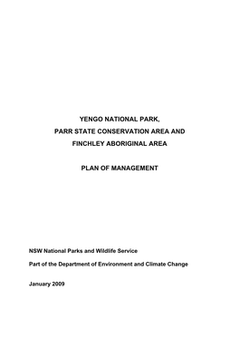 Yengo National Park, Parr State Conservation Area and Finchley Aboriginal Area Plan of Management