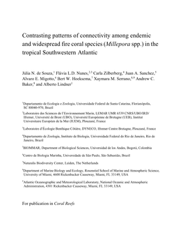 Contrasting Patterns of Connectivity Among Endemic and Widespread Fire Coral Species (Millepora Spp.) in the Tropical Southwestern Atlantic