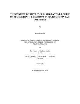 The Concept of Deference in Substantive Review of Administrative Decisions in Four Common Law Countries