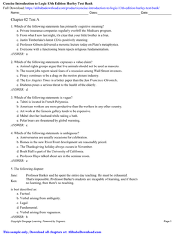 Concise Introduction to Logic 13Th Edition Hurley Test Bank