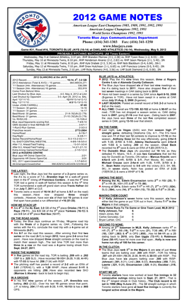 2012 Game Notes