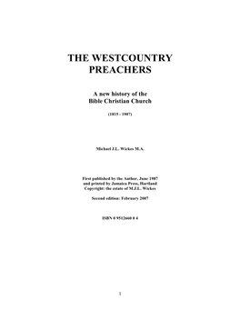 THE WESTCOUNTRY PREACHERS a New History of the Bible Christian