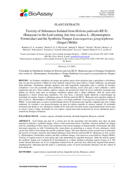 Toxicity of Substances Isolated from Helietta Puberula RE Fr. (Rutaceae) to the Leaf-Cutting Ant Atta Sexdens L. (Hymenoptera