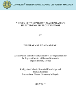 Panopticism‟ in Adibah Amin‟S Selected English Prose Writings