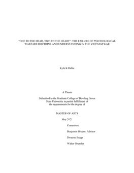 The Failure of Psychological Warfare Doctrine and Understanding in the Vietnam War