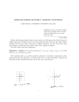 Modular Forms Lecture 2: Elliptic Functions