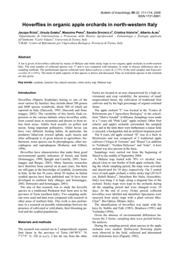 Hoverflies in Organic Apple Orchards in North-Western Italy