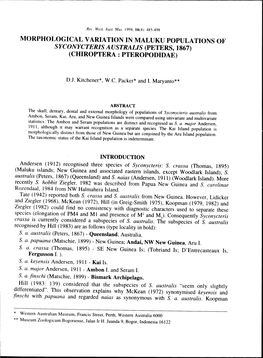 Morphological Variation in Maluku Populations of Syconycteris Australis (Peters, 1867) (Chiroptera : Pteropodidae)