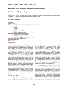 168 1. ABSTRACT 2. INTRODUCTION Mitochondrial Nucleic Acid Binding Proteins Associated with Diseases Takeshi Uchiumi1, Dongchon