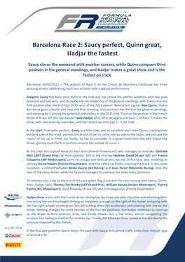 Barcelona Race 2: Saucy Perfect, Quinn Great, Hadjar the Fastest