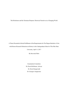 The Holodomor and the Ukrainian Diaspora: Historical Narratives in a Changing World