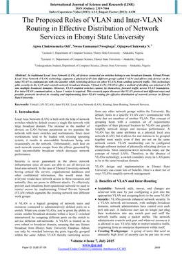 The Proposed Roles of VLAN and Inter-VLAN Routing in Effective Distribution of Network Services in Ebonyi State University