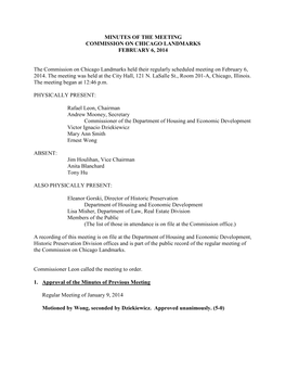 Minutes of the Meeting Commission on Chicago Landmarks February 6, 2014