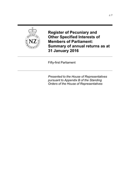 Register of Pecuniary and Other Specified Interests of Members of Parliament: Summary of Annual Returns As at 31 January 2016