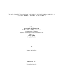 The Economics of Cross Strait Instability: the Methods and Limits of China’S Economic Coercion Against Taiwan