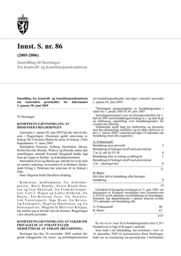Innst. S. Nr. 86 (2005-2006) Innstilling Til Stortinget Fra Kontroll- Og Konstitusjonskomiteen