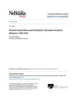 Between Expectations and Hesitations: Romanian-American Relations, 1938-1940