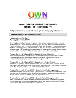 Oprah Winfrey Network March 2011 Highlights